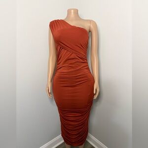 Fashion Nova One-Shoulder Terracotta Dress